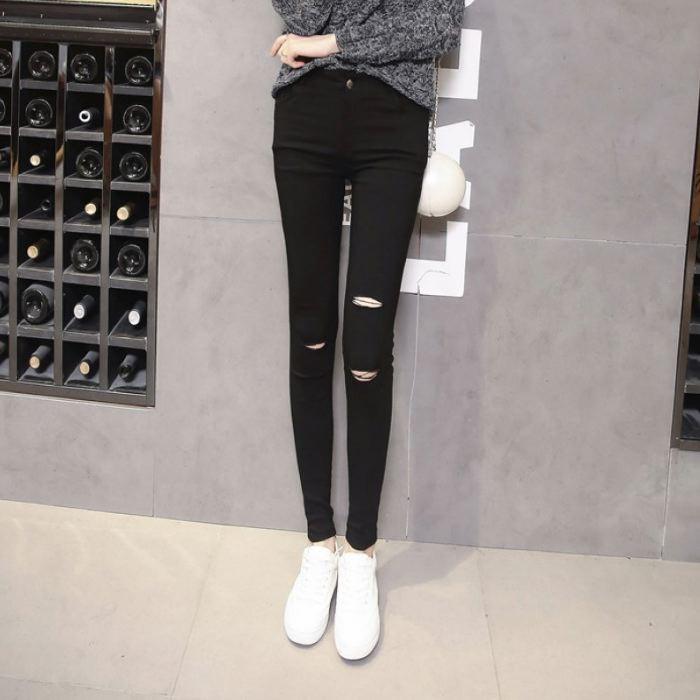ダメージスキニーパンツ 穴あき ブラック ストレッチ パンツ ハイウエスト スキニー ズボン 可愛い オシャレ 送料無料 |  | 07