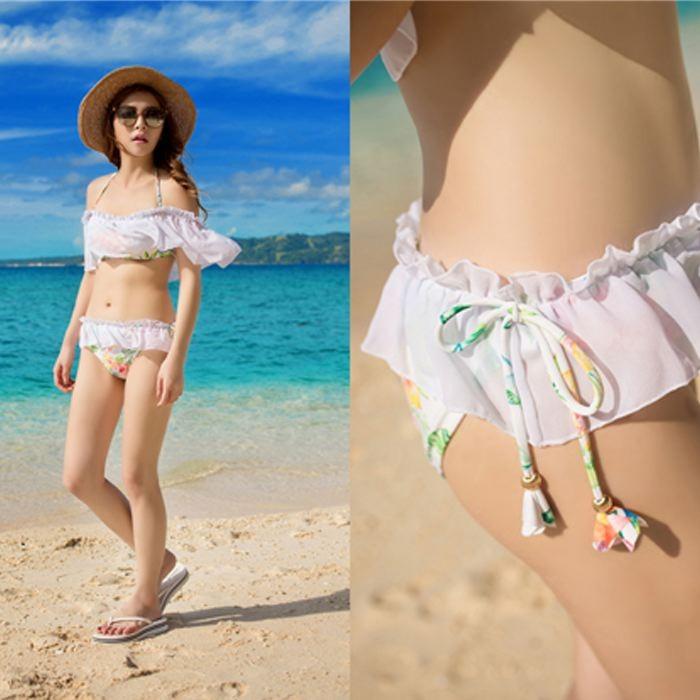 水着 オフォショル ビキニ レディース 体型カバー セパレート 2点 セット フレアトップ 花柄 レース 可愛い フリル 送料無料 800 |  | 08