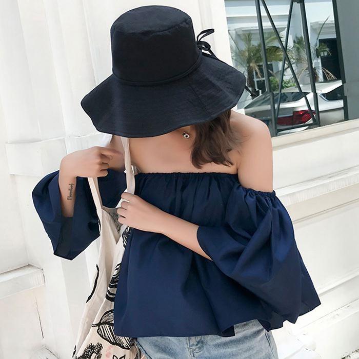 大きい帽子 ストラップ付き 黒 レディース ハット 美シルエット 小顔効果 UVカット あご紐 調整可能 折りたたみ 送料無料 |  | 06