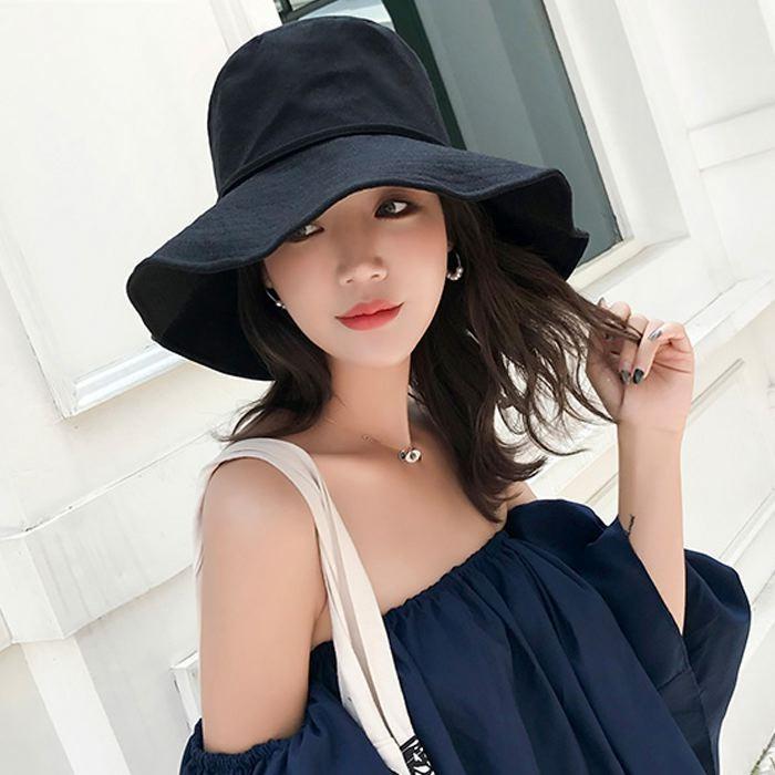 大きい帽子 ストラップ付き 黒 レディース ハット 美シルエット 小顔効果 UVカット あご紐 調整可能 折りたたみ 送料無料 |  | 07