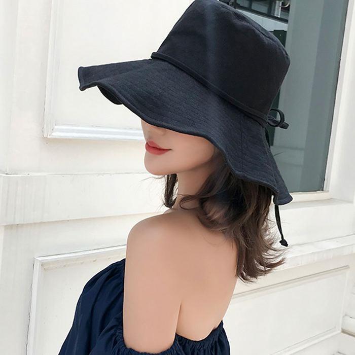 大きい帽子 ストラップ付き 黒 レディース ハット 美シルエット 小顔効果 UVカット あご紐 調整可能 折りたたみ 送料無料 |  | 08