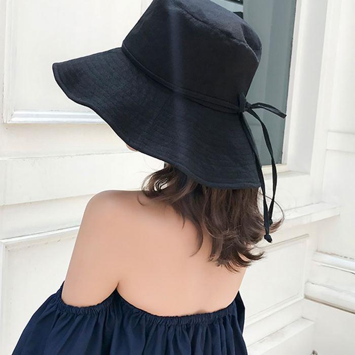 大きい帽子 ストラップ付き 黒 レディース ハット 美シルエット 小顔効果 UVカット あご紐 調整可能 折りたたみ 送料無料 |  | 09