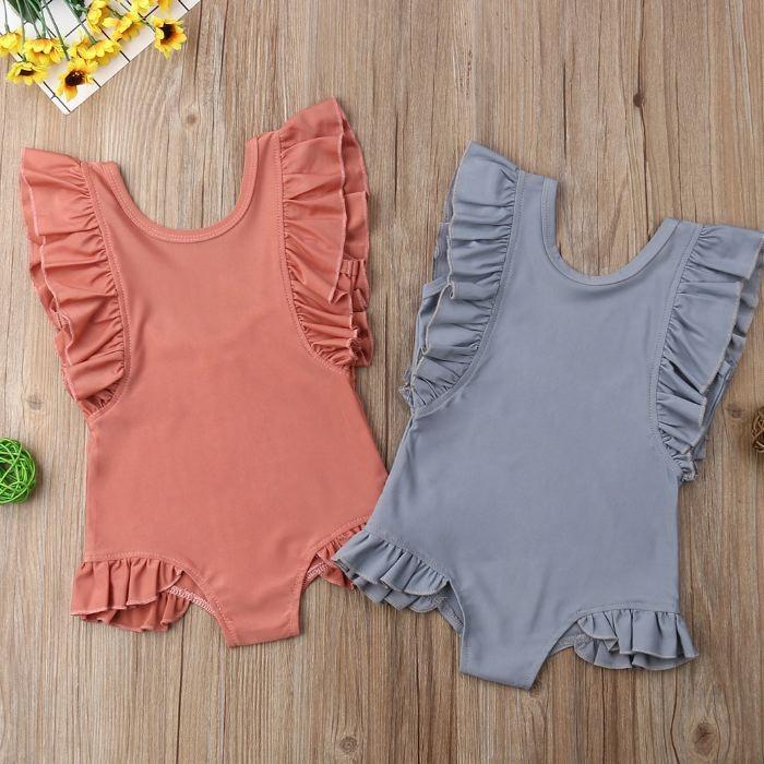 水着子供 おしゃれ  キッズ 水着 ベビー水着 子供 フリル ワンピース 袖フリル ブルーグレー オレンジ くすみカラー |  | 12