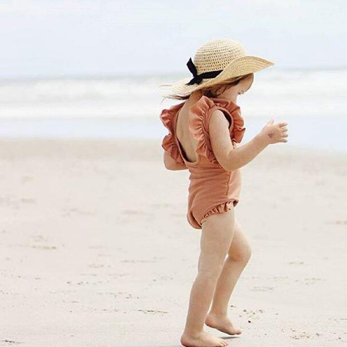 水着子供 おしゃれ  キッズ 水着 ベビー水着 子供 フリル ワンピース 袖フリル ブルーグレー オレンジ くすみカラー |  | 08