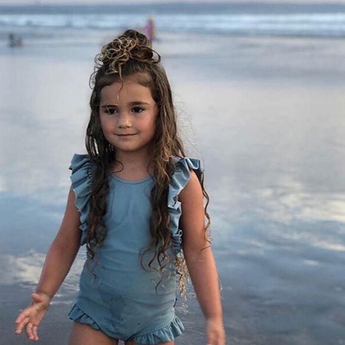 水着子供 おしゃれ  キッズ 水着 ベビー水着 子供 フリル ワンピース 袖フリル ブルーグレー オレンジ くすみカラー |  | 09