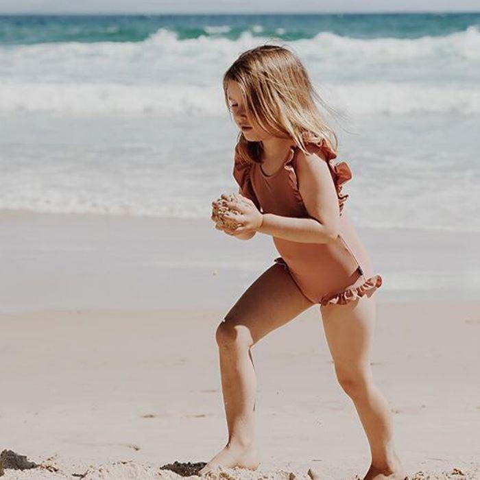 水着子供 おしゃれ  キッズ 水着 ベビー水着 子供 フリル ワンピース 袖フリル ブルーグレー オレンジ くすみカラー |  | 10