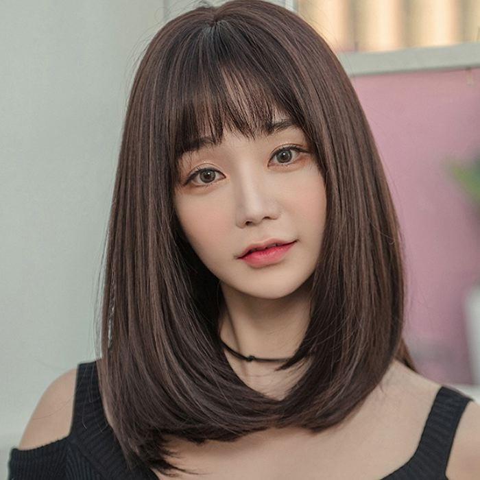 ウイッグ 自然 フルウィッグ マロングレー ダークブラウン かつら