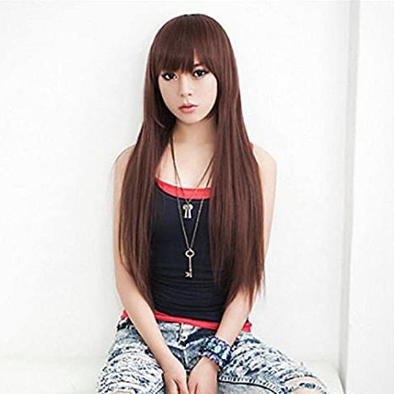 ウィッグ ロングストレート フルウィッグ ダークブラウン 耐熱