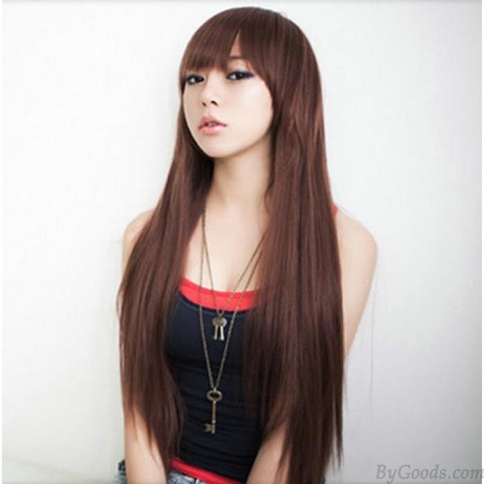 ウィッグ ロングストレート フルウィッグ ダークブラウン 耐熱