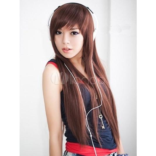 ウィッグ ロングストレート フルウィッグ ダークブラウン 耐熱