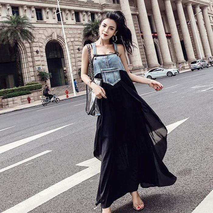 デニムワンピース レディース サロペット ノースリーブ おしゃれ デニム 切り替え マキシ 丈 ワンピ かわいい シフォン 黒 送料無料 |  | 15