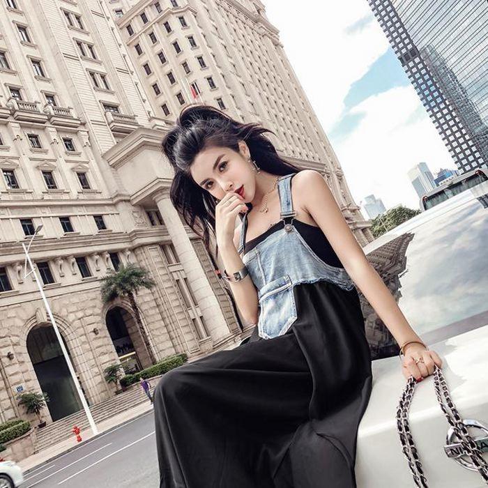 デニムワンピース レディース サロペット ノースリーブ おしゃれ デニム 切り替え マキシ 丈 ワンピ かわいい シフォン 黒 送料無料 |  | 17