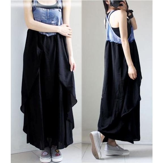 デニムワンピース レディース サロペット ノースリーブ おしゃれ デニム 切り替え マキシ 丈 ワンピ かわいい シフォン 黒 送料無料 |  | 03