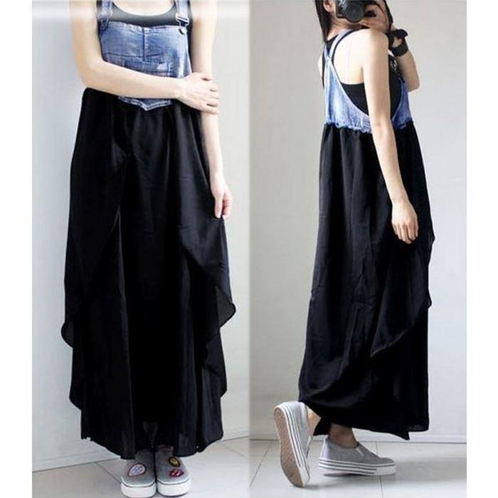 デニムワンピース レディース サロペット ノースリーブ おしゃれ デニム 切り替え マキシ 丈 ワンピ かわいい シフォン 黒 送料無料 |  | 08