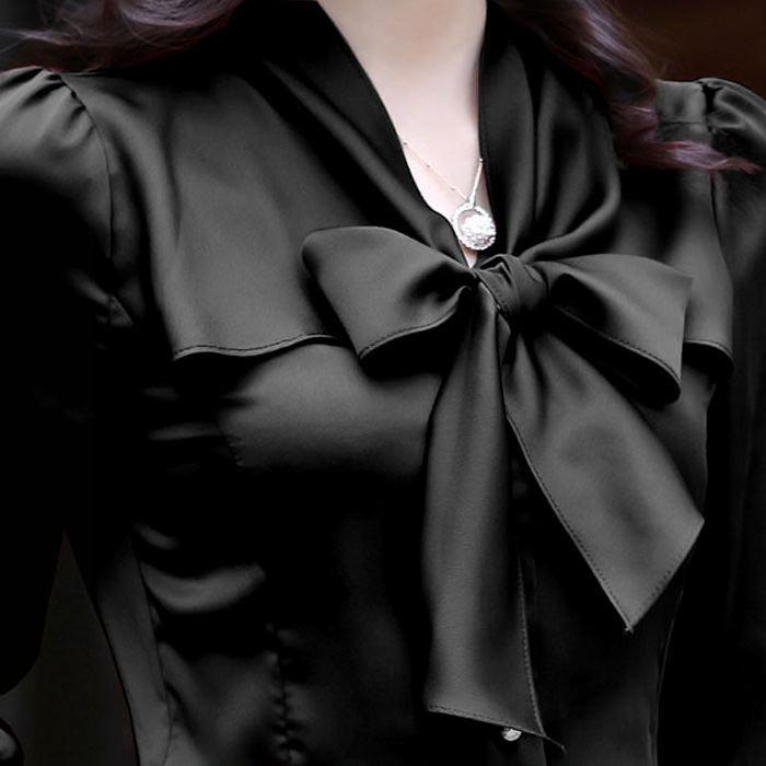 Mfil/ブラックリボン長袖ブラウス/未使用 ブラウス オフィス シャツ レディース 長袖 リボン サテン フォーマル