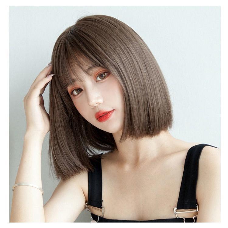 ウィッグ ストレート ダークブラウン ボブ ミディアム フルウィッグ