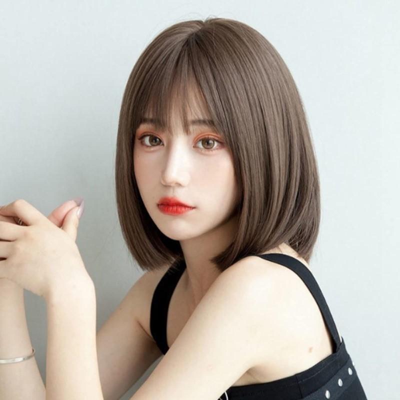 ウィッグ ストレート ダークブラウン ボブ ミディアム フルウィッグ