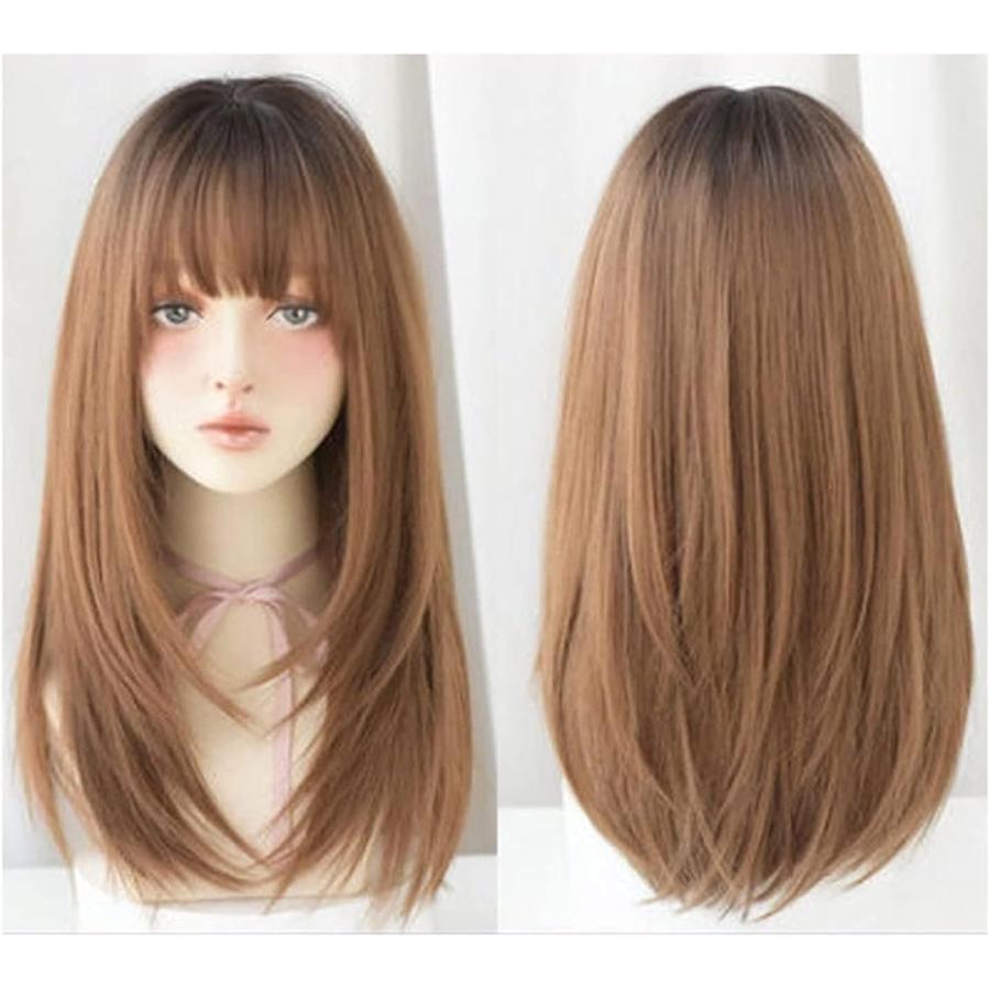 クールブラウン ゴールドブラウン ストレート ロング フルウィッグ 前髪あり 自然 ナチュラル かわいい ストレート 耐熱 イベント コスプレ ネット付き |  | 16