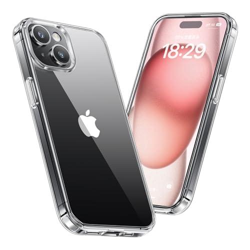 NIMASO ケース iPhone 15用 クリア 保護ケース 黄変防止 耐衝撃 米軍MIL規格 SGS認証 PC背面 傷つけ防止 薄型 バンパー ワイヤレス充電対応 ストラッ | 