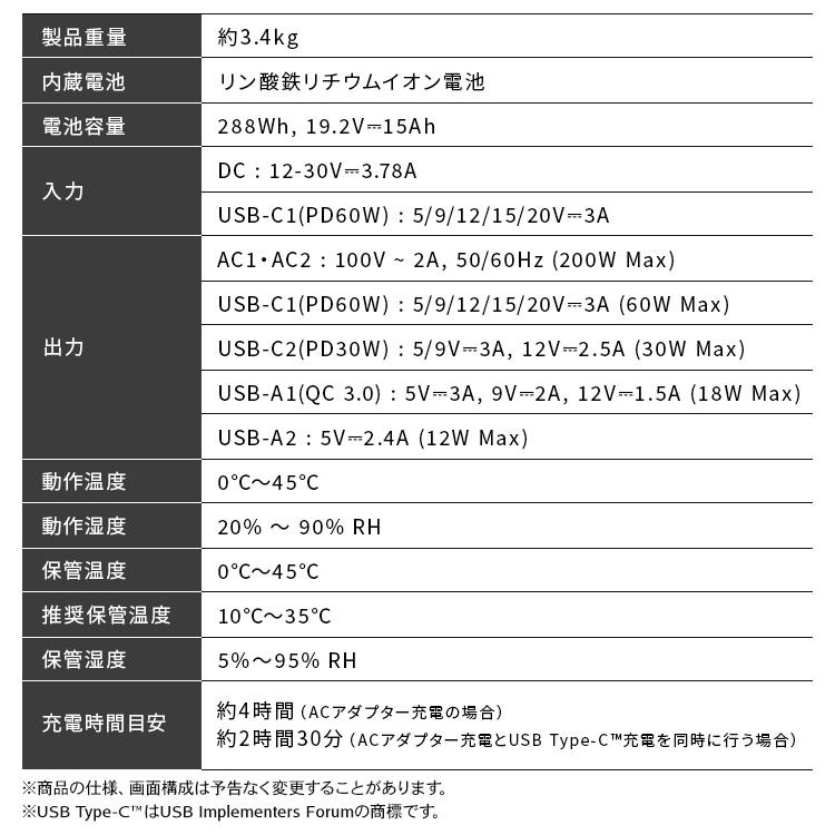 ポータブル電源 小型 コンパクト 200W 288Wh アウトドア キャンプ 車中泊 防災 災害 非常用 モバイル電源 アイリスオーヤマ IPU-A280-W * 安心延長保証対象の画像