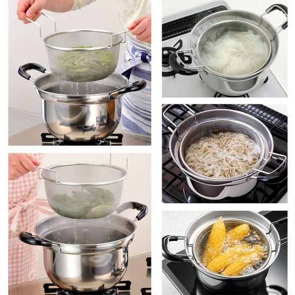 鍋 IH対応 ゆで名人 ザル付両手鍋 22cm 27045 下村企販 ステンレス