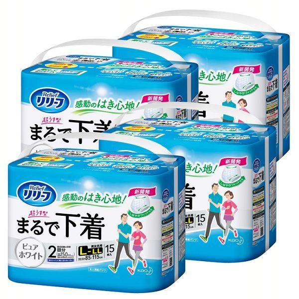 Kao - ＼4個仕掛ける／ リリーフ ズボン下手あい まるではだ着 2回分 L-LL 15枚 ダイエット、健康-尿漏れパンツ、失禁パンツ-介護用品