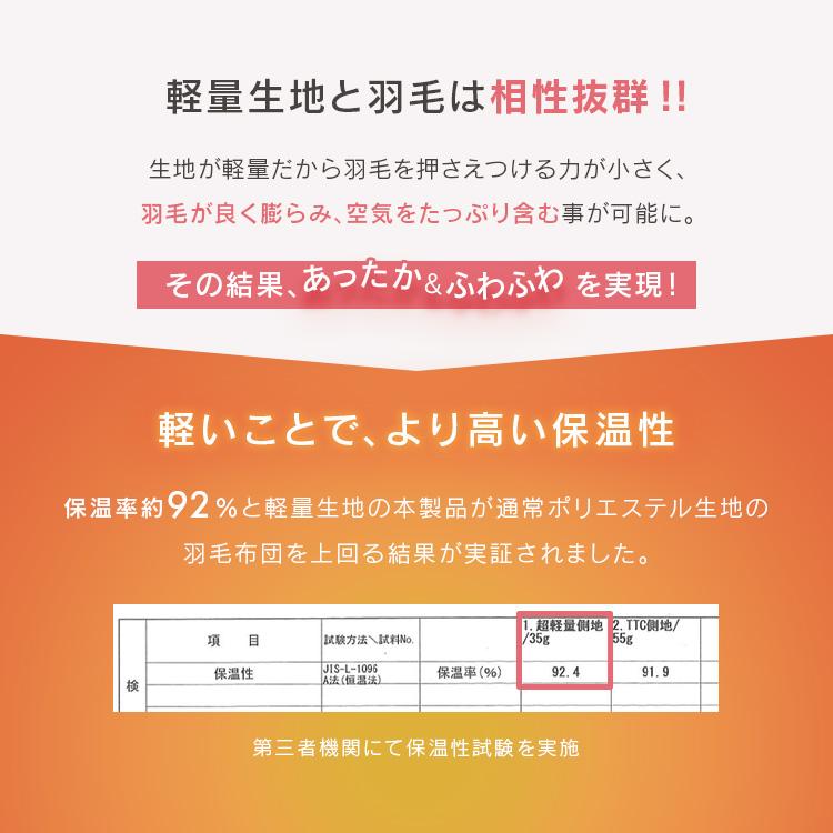 羽毛布団 シングル 冬用 掛け布団 暖かい ホワイトダックダウン ロイヤル 羽毛掛け布団 WDD90％ 超軽量 保温 ロイヤル S 10DS2219-90W0.7IR_7