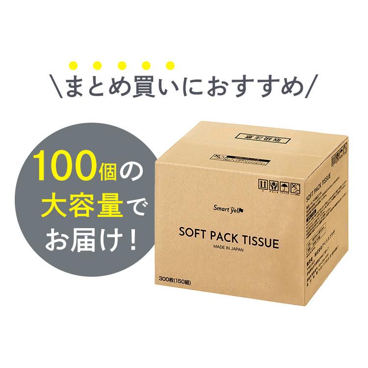 ティッシュ ティッシュペーパー 150組 100パック 5パック×20個セット ソフトパックティッシュ 国産ティッシュ まとめ買い 300枚 国産 スマートエール(D)｜irisplaza｜03