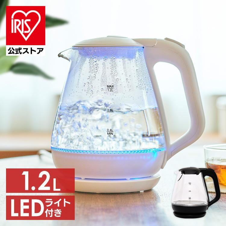 ケトル 空焚き防止 1.2L LED付き ガラスケトル HKG-012 : アイリス
