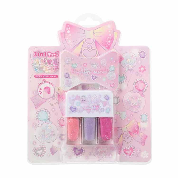 キッズコスメ はがせる マニキュア ピンク 3in1 キューブ はがせる