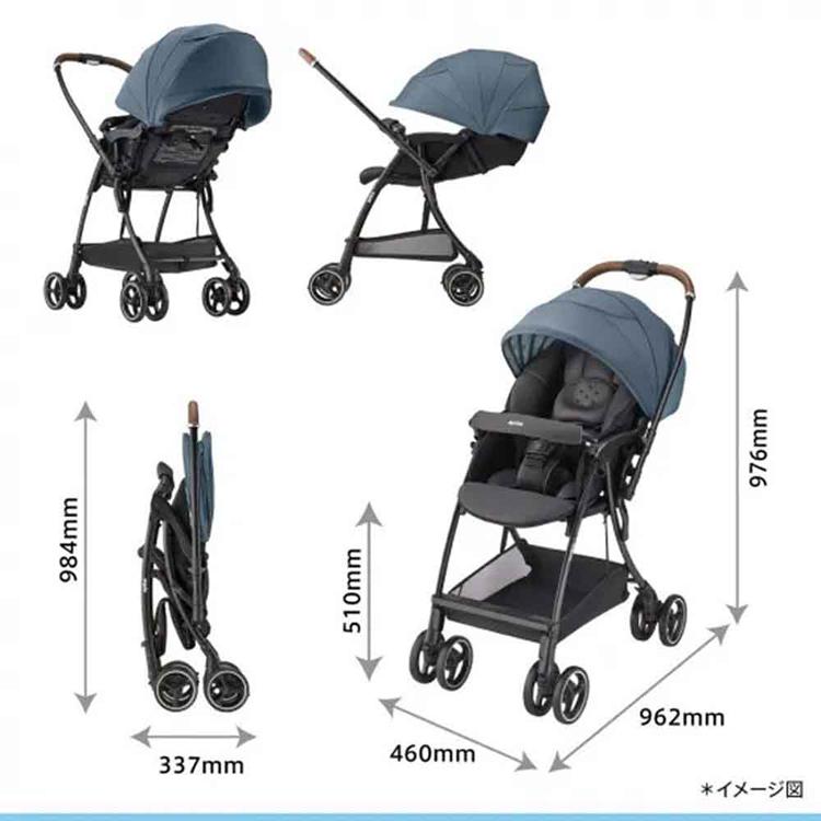 ベビーカー a型 アップリカ 軽量 ファーストベビーカー A型ベビーカー ベビー用品 ラクーナエアー プラス 通気性 収納 フード グレー Apricaの画像