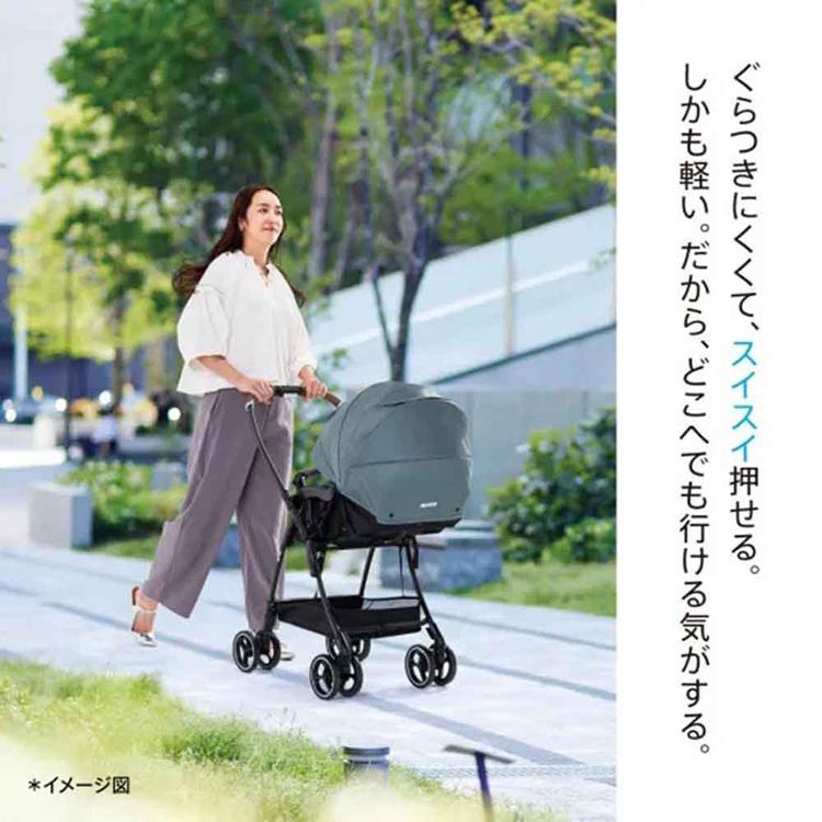 ベビーカー a型 アップリカ 軽量 ファーストベビーカー A型ベビーカー ベビー用品 ラクーナエアー プラス 通気性 収納 フード グレー Apricaの画像