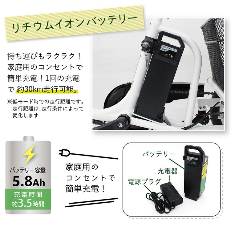 三輪自転車 電動アシスト ロータイプ E-PARTON 自転車 E-PARTON ロータイプ電動アシスト三輪自転車 容量5.8Ah BEPN18-WH E-PARTON (代引不可) (TD)_5