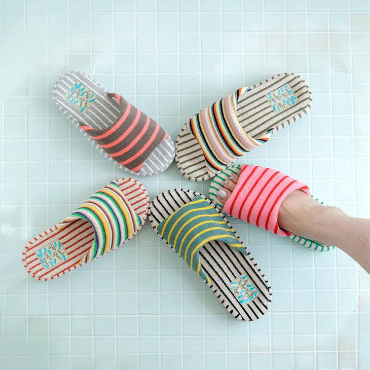スリッパ 夏 かわいい ストライプ 23-24.5cm パイルピース 厚底M