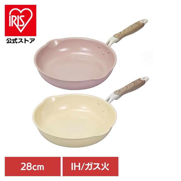CookBest クックベスト IH対応 片手鍋 浅型フライパン 未使用 セラミック フライパン 28cm 両口 IH ガス ガス火 ピンク かわいい