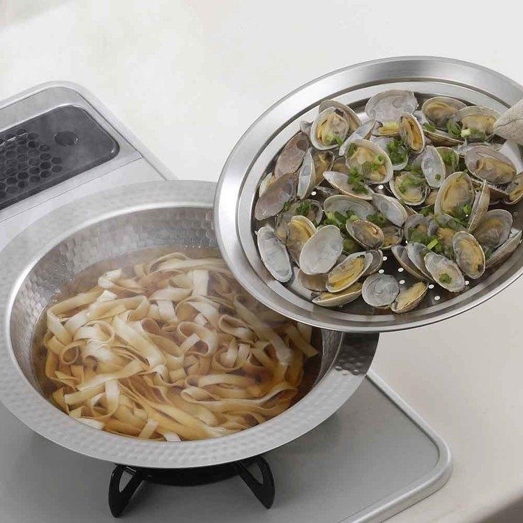 鍋 卓上鍋 22cm 蒸し皿 セット IH ガス火 蒸し器 ステンレス
