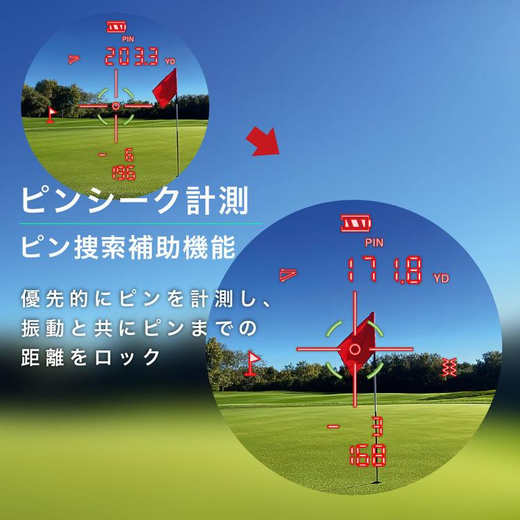 ゴルフ 距離計 レーザー グリーン＆レッド 3点間計測 防水 USB充電