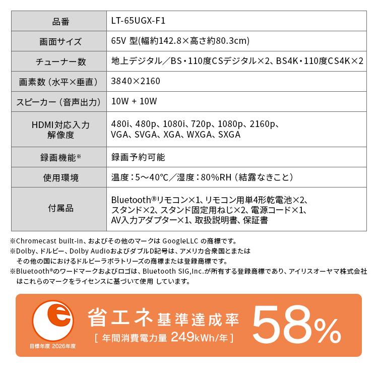 IRIS OHYAMA（アイリスオーヤマ） テレビ 液晶テレビ 65v 型 tv