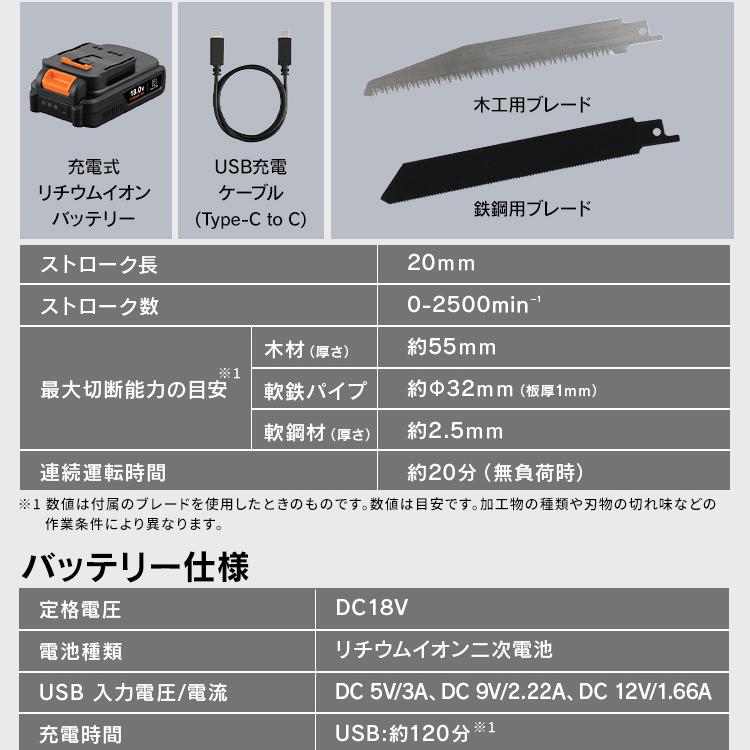 IRIS OHYAMA（アイリスオーヤマ） 電動ノコギリ 電動レシプロソー 充電