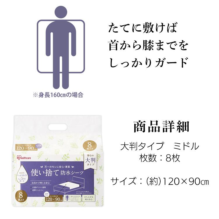 アイリスオーヤマ　使い捨て防水シーツ　大判タイプ　120cm アイリスオーヤマ 使い捨て防水シーツ 大判タイプ 120×180㎝ 8枚