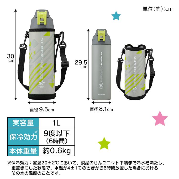 IRIS OHYAMA 水筒 キッズ 1L カバー付き 保冷 ステンレスボトル