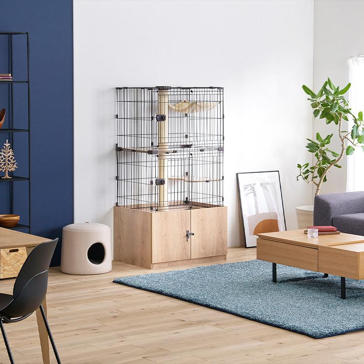 インテリア オブジェ 猫 ケージ キャットケージ 3段 大型 ゲージ おしゃれ トイレ 隠す