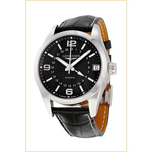 お歳暮 Automatic GMT Classic Conquest Longines Steel 並行輸入品 L2.799.4.56.5 Calendar Dial Black Watch Strap Mens 腕時計