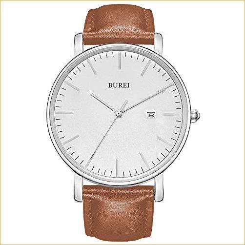 数々の賞を受賞 Date White Analog Watch Wrist Minimalist Fashion Men's BUREI with 並行輸入品 Brown) (Silver Band Leather Brown 腕時計