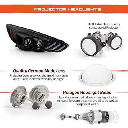 ショッピング半額 AKKON - Fits 15-18 Ford Focus S | SE | ST | Titanium [Halogen Type] LED DRL Black Projector Headlights + Sequential Turn Signal