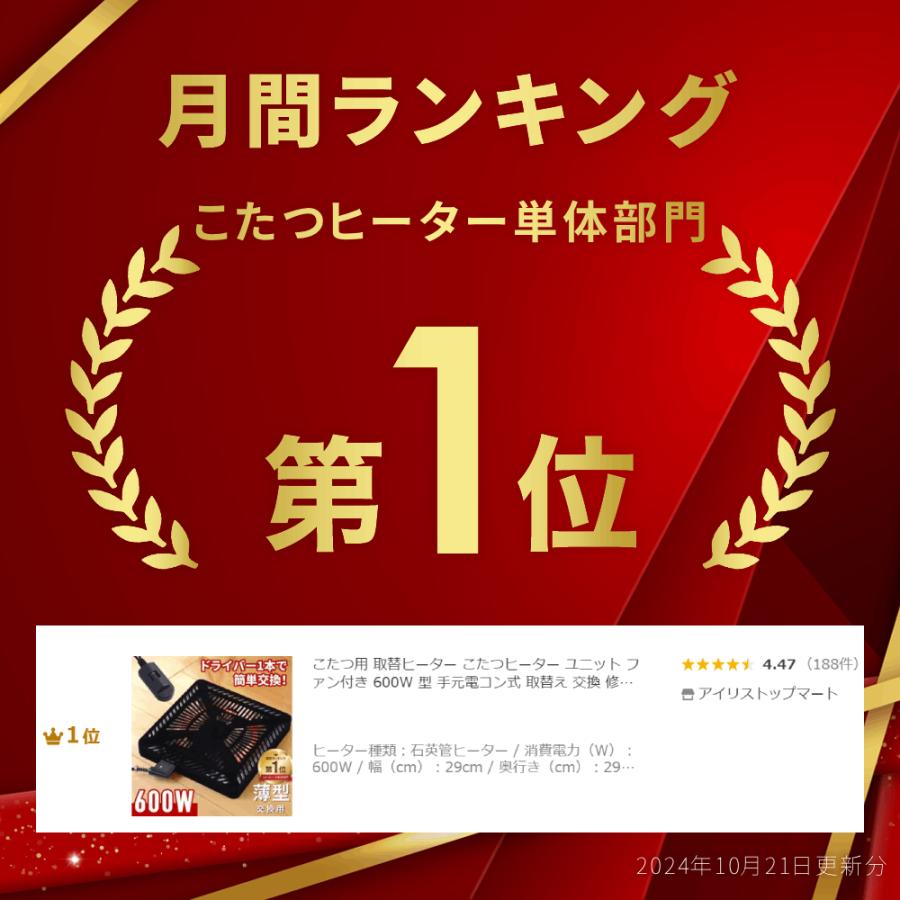 こたつ用 取替ヒーター こたつヒーター ユニット ファン付き 600W 型 