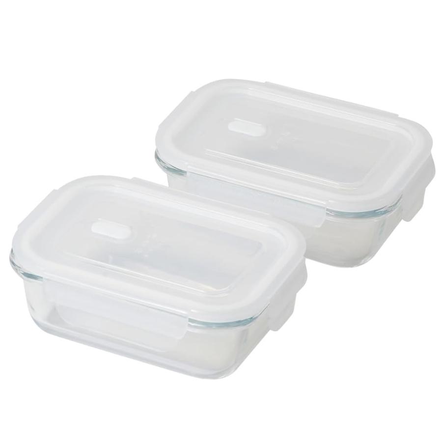 保存容器・ケース Perl PEARL LIFE 保存容器 耐熱ガラス 角型 380ml 2個セット 蓋付