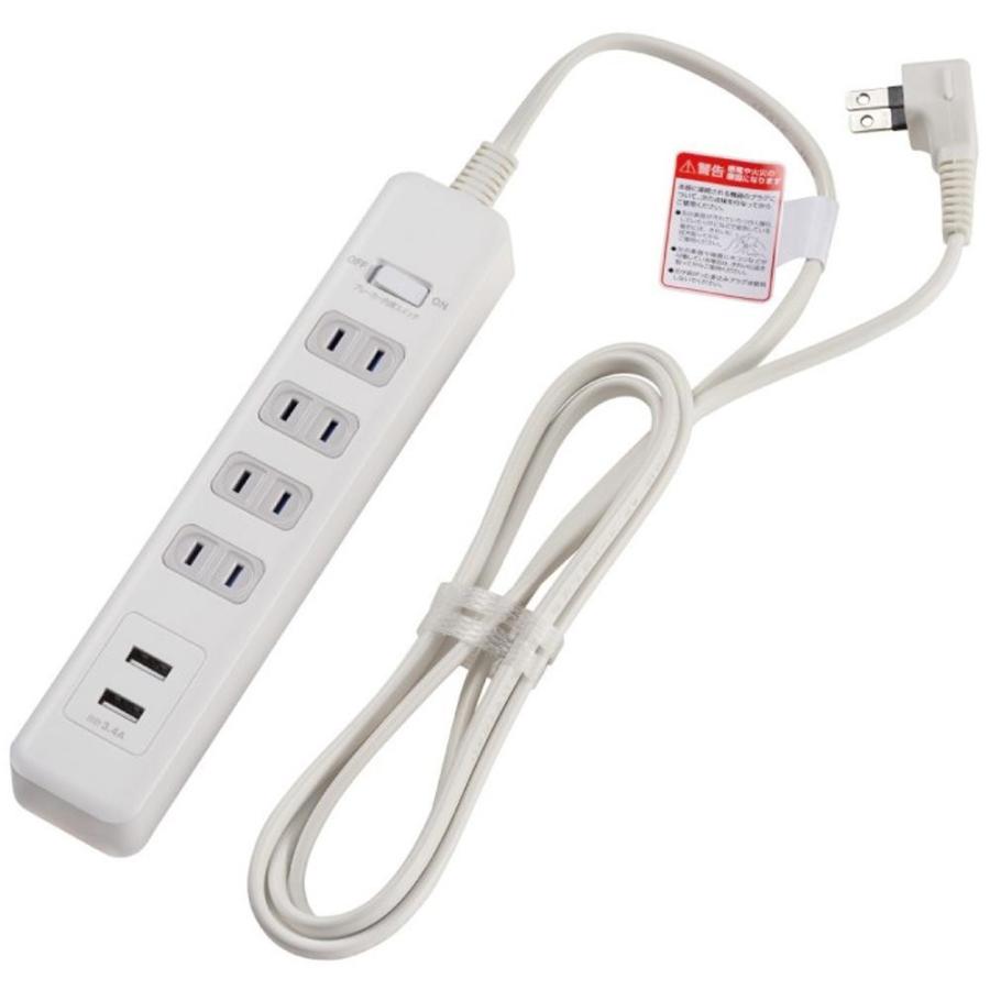 Elpa エルパ 耐雷サージ Usbポート付 集中スイッチ付タップ 4個口2m ホワイト Wls