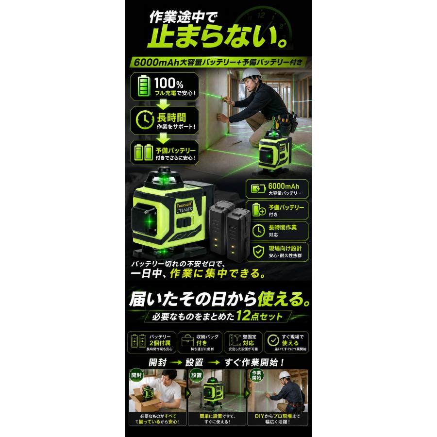 レーザー墨出し器 ＼バッテリー2個付きの12点セット／ あすつくで最短