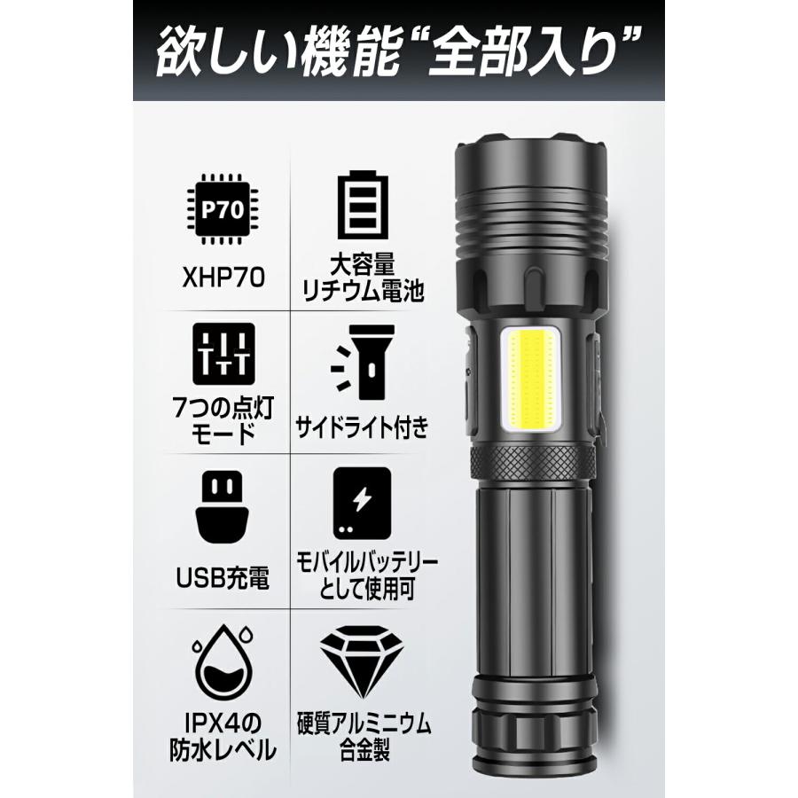 懐中電灯 7つのパターン搭載でSOS・災害対策用に使える！ LED 強力